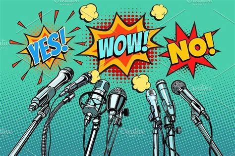 press conference microphones background, Yes no wow | Retro vector