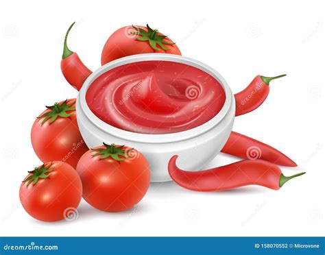 Tomato Sauce Vector Realistic Red Chili Sauce Tomatoes And Hot