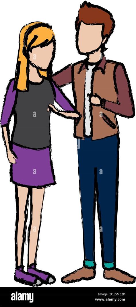 Couple Students Girl And Guy Character Standing Stock Vector Image