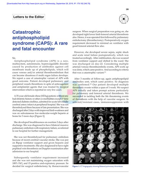 Pdf Catastrophic Antiphospholipid Syndrome Caps A Rare And Fatal Encounter