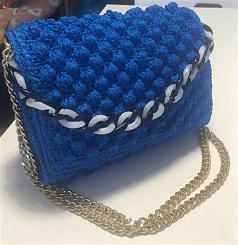 Crochet Women's Hand Bag Shoulder Bag Macrame Yarn Blue | Etsy
