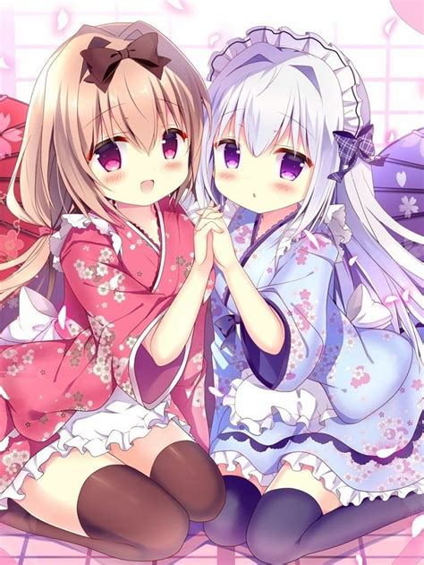 768x1024 Cute Anime Girls Kimono Friends Smiling Long Anime Cute