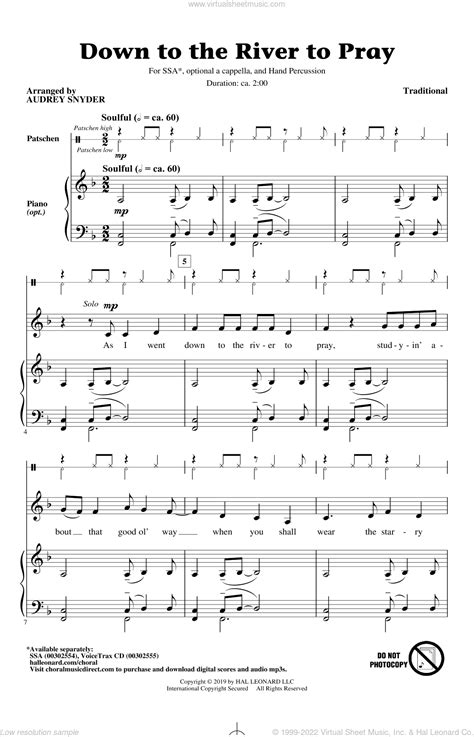 Down To The River To Pray Arr Audrey Snyder Sheet Music For Choir Ssa Soprano Alto