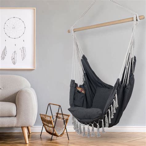 Hanging Hammock Chair Swing With Convenient Side Pocket Grey 10