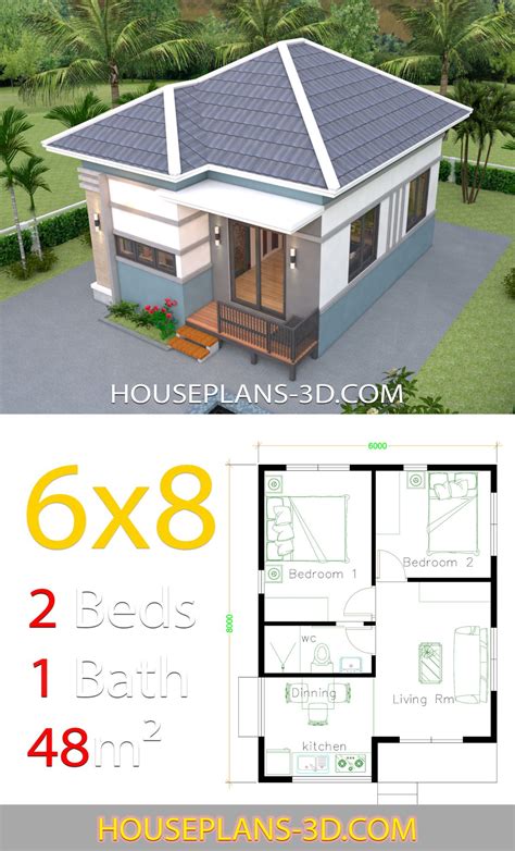 The essential common rafters should be cut and be the same as a typical gable roof. House Design 6x8 with 2 Bedrooms Hip roof | Small house ...