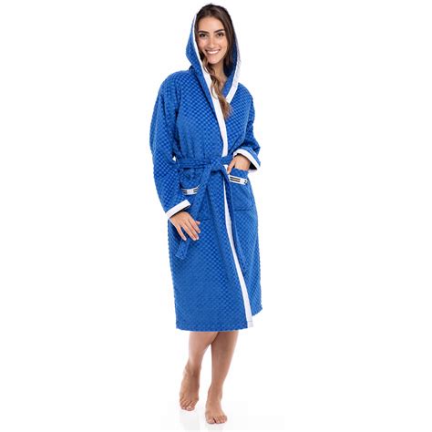 Womens Blue Luxury Robes 100 Terry Cotton Hooded Bathrobe Spa Robe