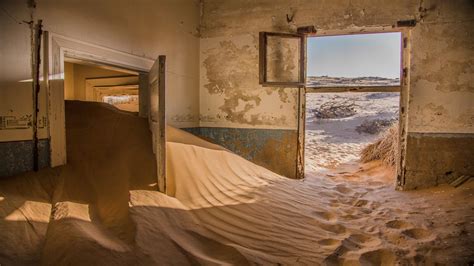 Desert Brown Sunlight House Ruin Dust Namibia Sand Door Indoors Abandoned Hd