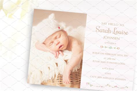 Flower Baby Birth Announcement Card Creative Postcard Templates