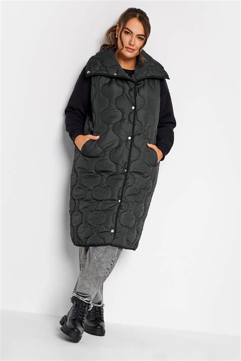 Yours Plus Size Black Funnel Neck Quilted Longline Gilet Yours Clothing
