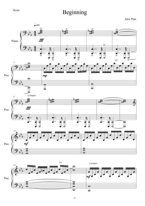 Beginning Sheet Music Alex Pian Piano Solo
