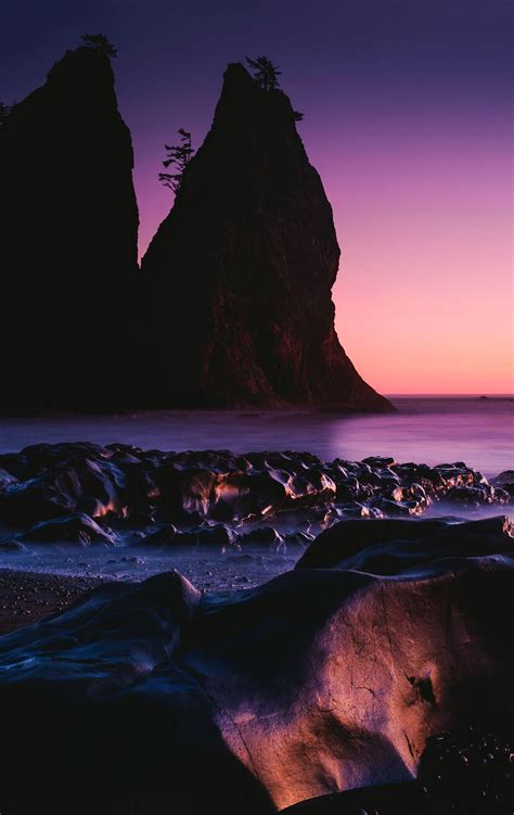 Sunset On Sea Stacks At Rialto Beach In Olympic National Park