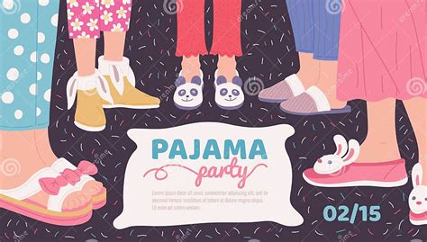 Pajama Party Poster With Women Legs In And Slippers Flat Vector