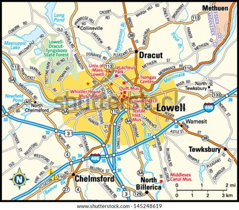 Lowell Massachusetts Area Map Stock Vector Royalty Free 145248619
