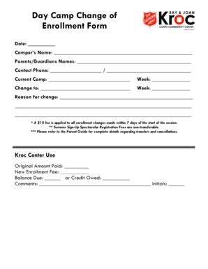 Fillable Online Kroccenter Change Of Enrollment Form Doc Kroccenter