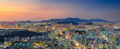 Seoul Panoramic Cityscape Image Of Seoul Downtown During Summer Sunset