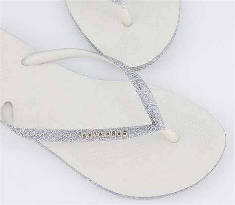 Havaianas Slim Sparkle Flip Flops White Womens Sandals