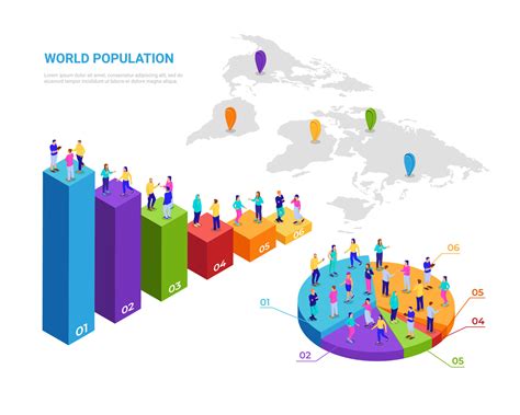 Isometric Human Populations Infographics Pie Charts And Statistical
