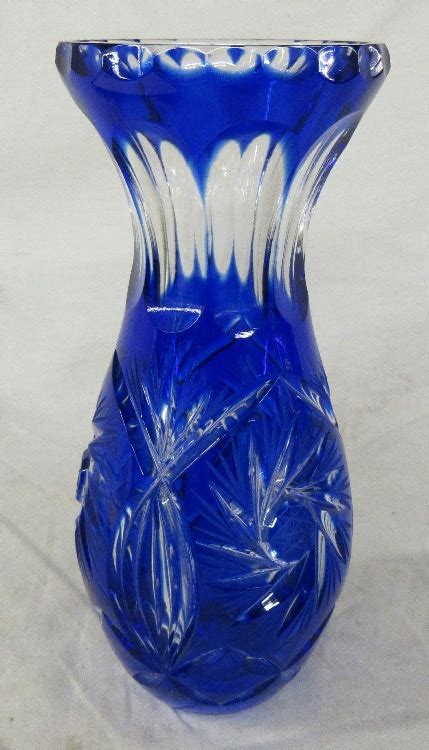 Sold Price Vintage Bohemian Czech Cobalt Blue Hand Cut Clear Lead Crystal Glass Vase 7 H Ec