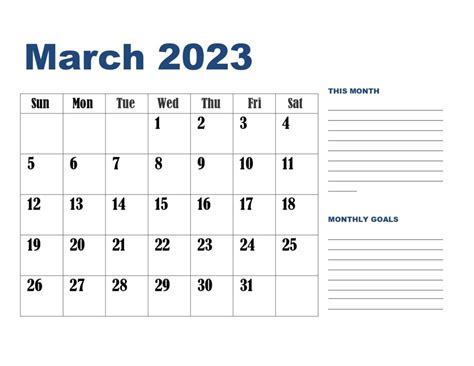 Download March 2023 Printable Calendar Blank Templates Pdf