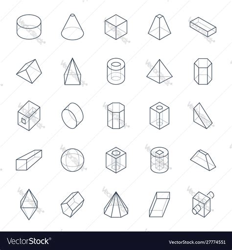 Set 3d Geometric Shapes In Line Style Royalty Free Vector
