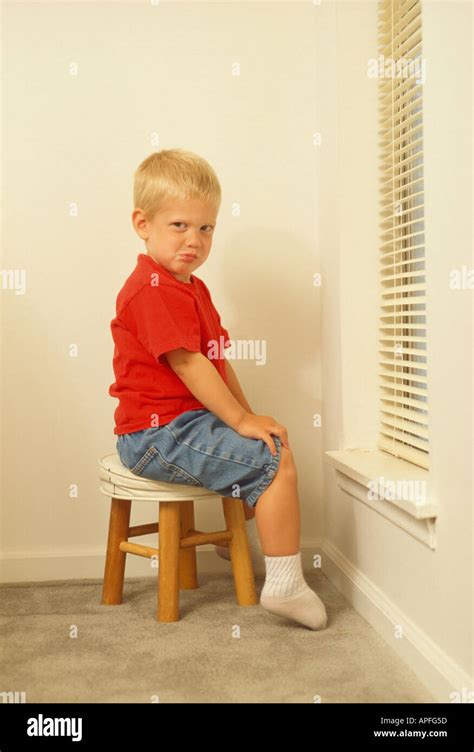 Three Year Old Sitting On Stool For Time Out Stock Photo 5149788 Alamy
