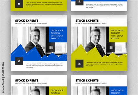 Stock Market Social Media Post Layouts With Blue And Green Accent Stock