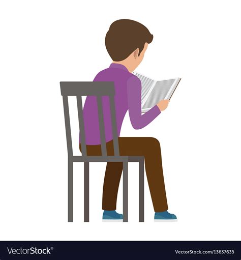 Boy Spends Time Reading Book View From Back Vector Image