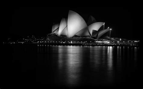 Download Sydney Opera House At Night In Black And White Hd Wallpaper For