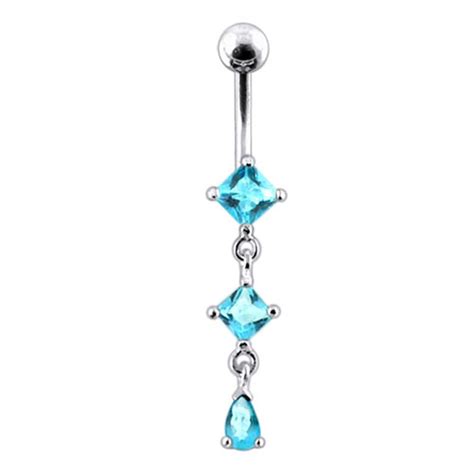 Diamond Cz Navel Ring Dangle Belly Button Rings 14g Curved Etsy