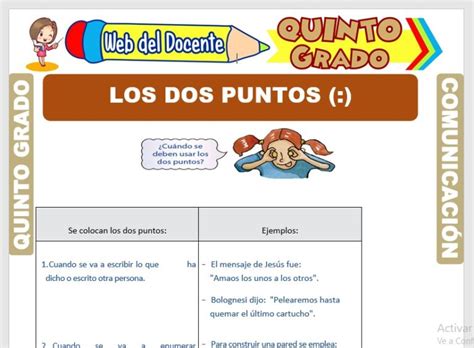 Uso De Los Dos Puntos Para Quinto Grado De Primaria Web Del Docente