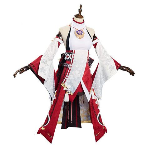 game genshin impact yae miko cosplay costume uniform jacquard fabric chinese style halloween