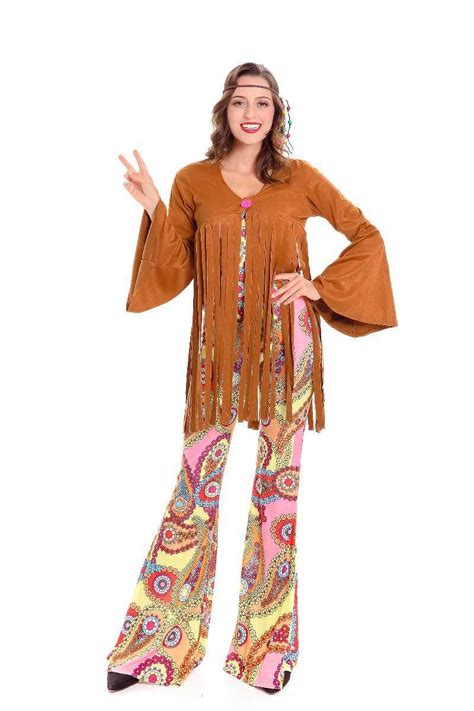Adult Women Hippie Costume 60s 70s Woodstock Hippy Disco Retro Music