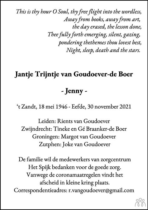 Jantje Trijntje Jenny Van Goudoever De Boer 30 11 2021