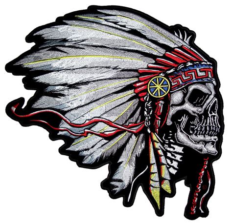 Native American Indian Chief Headdress Skull Biker Patch Leather Supreme