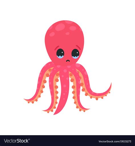 Sad Octopus Character With Tears In His Eyes Vector Image