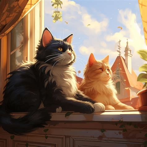Premium Ai Image Two Cats Sit On A Window Sill One Of Which Is A Cat