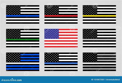 National Flag Of The Usa And Thin Line Flags Stock Vector