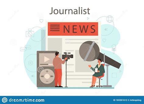 Journalist Concept. TV Reporter With Microphone. Mass Media Stock ...