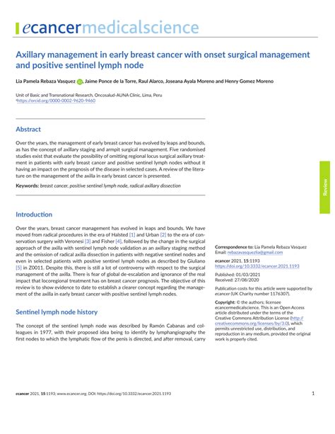 Pdf Axillary Management In Early Breast Cancer With Onset Surgical