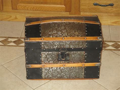 Doll Size Embossed Metal Trunk Refinished Collectors