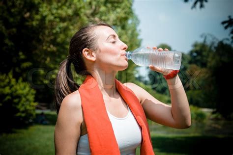 Beautiful Woman Fitness Drinking Water Stock Photo Colourbox