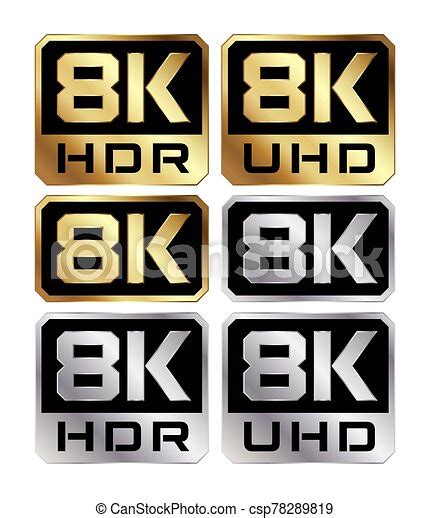 Vector Illustration Of 8k Resolution Logos In Gold And Silver