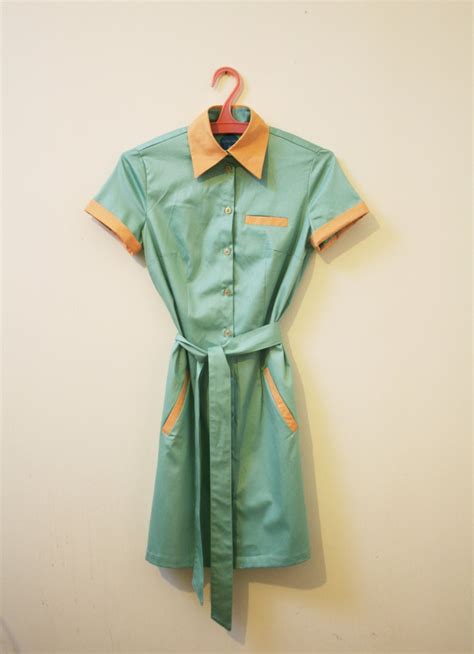 Diner Retro Style Uniform Dress Waitress 1960s Button By Biantika