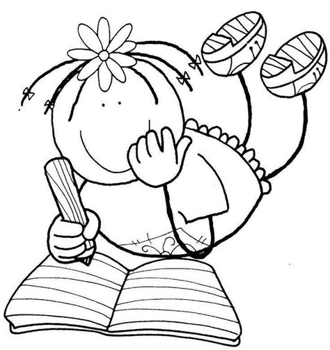 Desenho Para Colorir De Criança Estudando