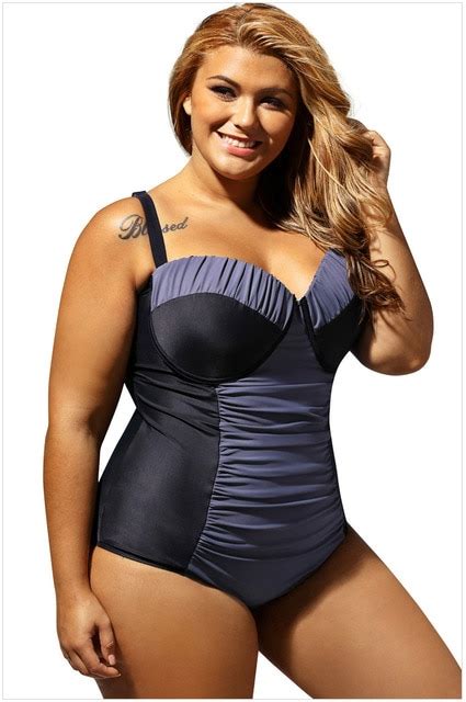 Plus Size One Piece Swimsuit Women Black Sheer Lace Insert Ruched