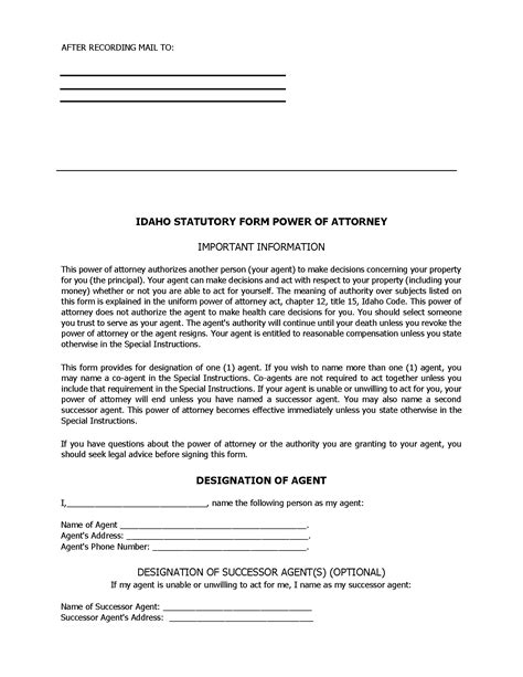 Idaho Power Of Attorney Form Free Printable Free Printable Legal Forms