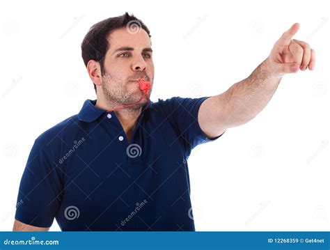 Sports Coach Whistling And Pointing Up Royalty Free Stock Images