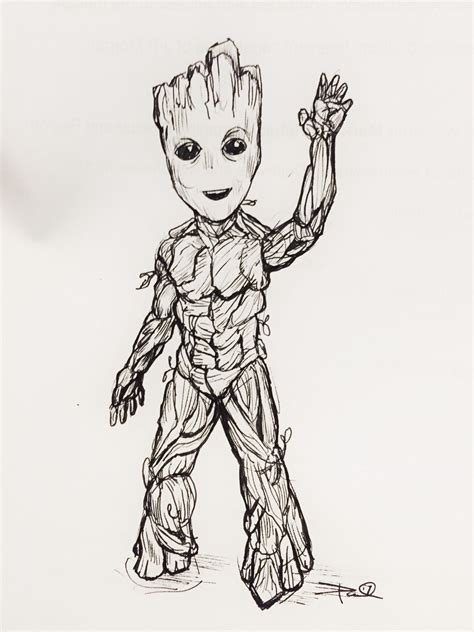 Browse baby groot drawing image created by professional drawing artist. Baby Groot Pen Drawing OC in 2019 | Art drawings, Baby ...