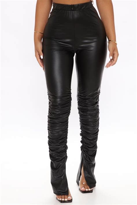 Serves You Tight Faux Leather Stacked Pant Black Leather Stacked
