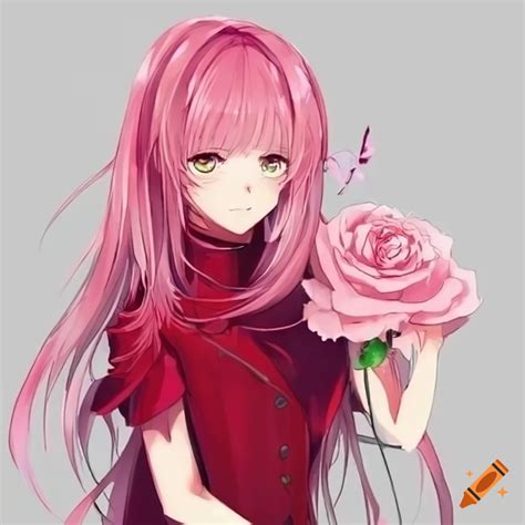 Anime Girl With Pink Hair And Red Roses On Craiyon